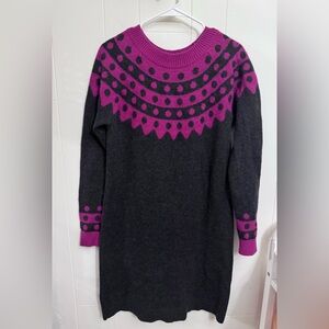Boden Rhea Fair Isle Wool Blend Midi Long Sleeve Pink & Gray Sweater Dress US 10